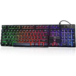 Rii RK100+ Multiple Color Rainbow LED Backlit Large Size USB Wired Mechanical Feeling Multimedia PC Gaming Keyboard,Office Keyboard for Working or Primer Gaming,Office Device