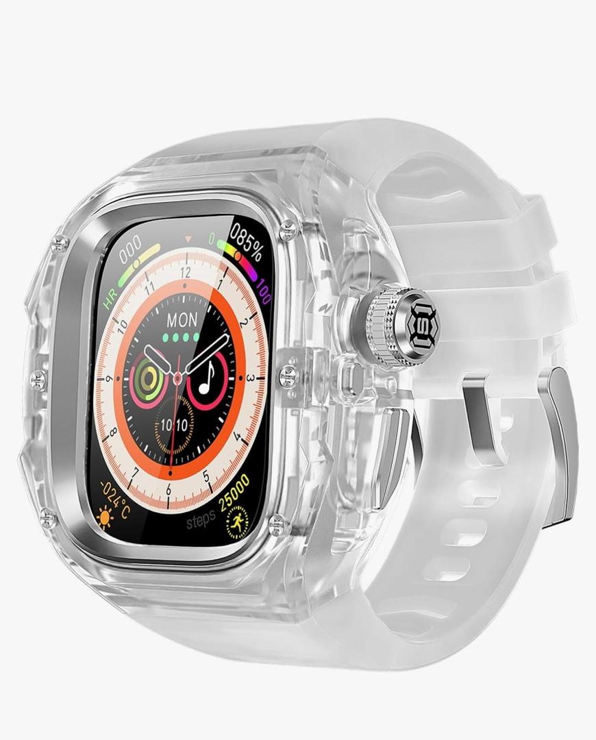 VeveXiao Transparent Designer Rugged Case with Band Compatible with Apple Watch Ultra 3/Ultra2 49mm Band,Luxury Crystal Clear Military Protective Cover Bumper Tactical iWatch Ultra Strap