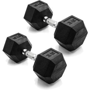 CAP 35 LB Rubber Coated Hex Dumbbell Weight, Rubber Free Weights for Home Gym Strength Training, Chrome Handle, Pair