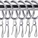 Hotop 30 Pcs Metal Drapery Curtain Rings 0.98/1.26/1.65 inch Interior Diameter and 30 Pcs Hanging Curtain Drapery Pin Hooks for Window Door Shower(42 mm,Silver)