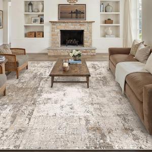 8x10 Washable Area Rug Brown Grey Abstract Non Slip Soft Low Pile Rug for Living Room Bedroom Dining Room Office Neutral Modern Indoor Large Throw Carpet for Home Decor