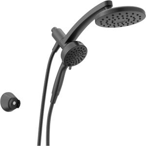 Delta 6-Setting PivotPro 3-in-1 Combination Shower Head with ProClean Spray, Matte Black Round Shower Head Rainfall with Handheld Spray, 1.75 GPM, Matte Black 75649BL