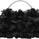Evening Bag Clutch Purses for Women Elegant Solid Color Floral Satin Clip Women's Handbag Evening Bag(Black)