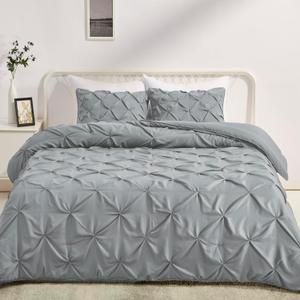 Amazon Basics Soft, Lightweight King Size Comforter Sets, All-Season Down-Alternative 3-Piece Bedding Set, Pinch Pleat Design, Dark Grey