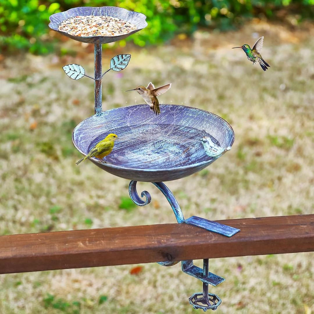2 in 1 Bird Bath for Deck Railing and Balcony Bird Feeder, Bird Feeders for Outdoors with Heavy Duty Clamp, Unique Bird Bath for Outside and Blue Birdfeeder Suitable for Garden Porch Backyard 2 in 1 Bird Bath for Deck Railing and Balcony Bird Feeder, Bird Feeders for Outdoors with Heavy Duty Clamp, Unique Bird Bath for Outside and Blue Birdfeeder Suitable for Garden Porch Backyard
