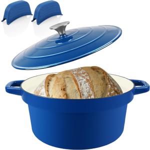 CUKOR 7QT Dutch Oven Pot With Lid, Enameled Cast Iron Dutch Ovens for Sourdough Bread Baking, Non-Stick Ceramic Dutch Oven Cooking Pot, Oven Safe, Blue (10 Pcs Bread Paper Liners)