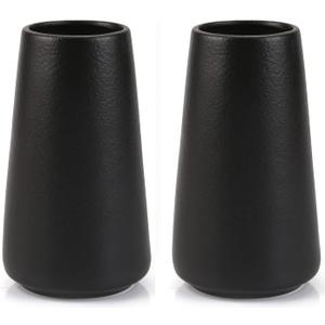 Simple Vase for Flowers Plants, Matte Vases for Modern Table Shelf Home Decor Wedding Boho Decor, 6" H Frosted Elegant Ceramic Vase for Pampas Grass Fluffy Stem Bouquet Lavender Flowers (Black, 2)