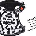 Petmolico No Pull Dog Harness and Leash Set, No Choke 4 Leash Attchments Easy Control Handle Soft Padded Reflective Vest Dog Harness for Small Dog Breed, Cow Pattern Small