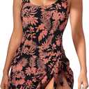 Eomenie One Piece Swimdress Swimsuits for Women Tummy Control Swim Dresses Skirt Bathing Suit (X-Large, Black Pink Print)