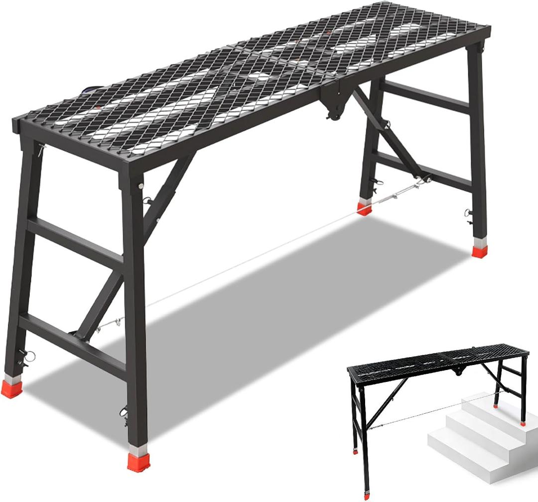 70.9x15.8x35.8-61.4 Inch Foldable Scaffolding Platform, 770 Lbs Capacity, Heavy Duty Portable Safe Work Platform, for Stairs & Uneven Ground, Indoor Outdoor Home Improvement