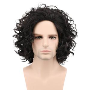 karlery Mens Black Short Curly Fluffy Wig Halloween Cosplay Wig Costume Party Wig
