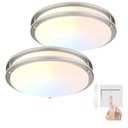 DAKASON 2Pack LED Flush Mount Ceiling Light Fixture 13” 20W, On/Off Switch to Select 3000K/4000K/5000K, Dimmable Ceiling Lamp for Kitchen, Hallway, Stairwell, Brushed Nickel