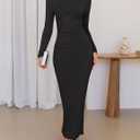ZESICA Women's Fall 2026 Long Sleeve Bodycon Maxi Dresses Sexy Ruched Crew Neck Slim Fit Cocktail Party Dress (L)