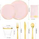 NOCCUR 350PCS Pink Plates Disposable - Pink Gold Plastic Dinnerware Set for 50 Guests Include 100 Dinner/Dessert Plates,150 Cutlery,50 Cups&50 Napkins - Ideal for Party/Wedding/Mother's Day