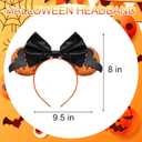 2 x Orange Mouse Ears Halloween Headbands, Bow Bat Halloween Hair Accessories for Woman Man (Black Bow) (Orange)