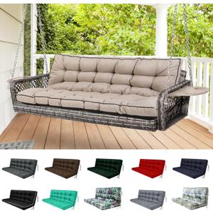 Outdoor Swing Cushions, Waterproof Porch Swing Cushions 3 Seater Replacement with Backrest, 4" Thicken Bench Cushion with Ties for Backyard, Patio, Lawn and Garden (Khaki, 70 inch)