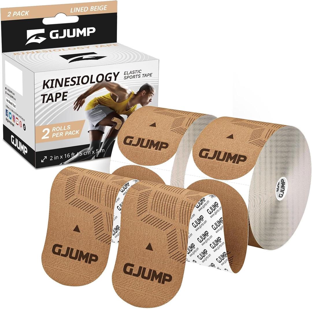 Kinesiology Tape, 40 Count Precut Strips 2 Rolls, Original Cotton Elastic Athletic Tape for Muscle Strain Relief & Joint Support, Waterproof & Breathable Sports Tape for Support and Recovery (Beige)