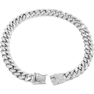 Tallew Silver Dog Chain Diamond Collar Walking Metal Chain Necklace with Secure Buckle Pet Cuban Style Collar Jewelry Accessories for Small Medium Large Dog Cats(22 Inch)