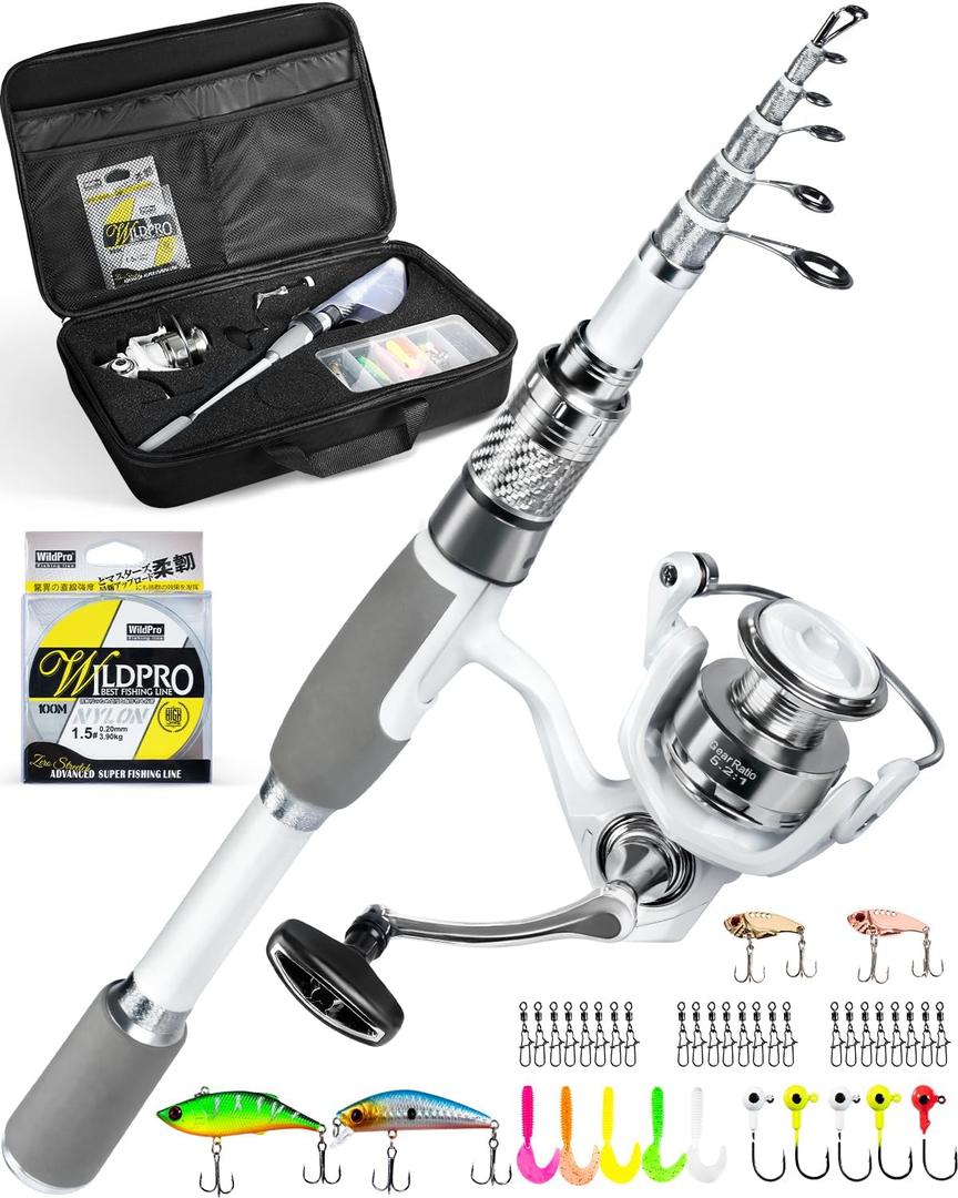 Ghosthorn Fishing Rod and Reel Combo Carbon Fiber Telescopic Fishing Pole Carrier Bag Portable Kit Saltwater Freshwater (Fishing Rod&Reel Combo with Bag, 1.8m 6ft)