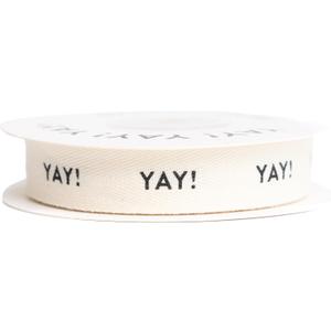 Custom Herringbone Cotton Ribbon, Natural 5/8 Inch Gift Ribbon with Yay! Printed Phrase, 10 Yards