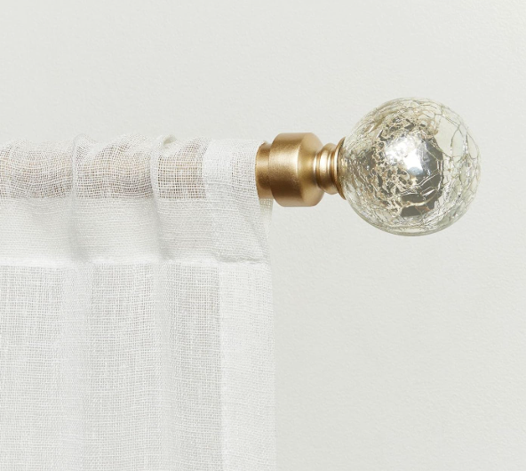 EXCLUSIVE HOME Silver Aged Sphere 1" Curtain Rod and Coordinating Finial Set, Gold, Adjustable 36"-72"