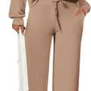 PRETTYGARDEN Women's 2 Piece Outfits Casual Lapel Half Zip Sweatshirts and Wide Leg Pants Tracksuit Sets (Medium, Khaki)