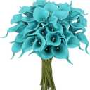 24 Pcs Teal Flowers Artificial Calla Lily Flower Fake Teal Silk Flowers Real Touch for Wedding Bouquet Home Kitchen Decor