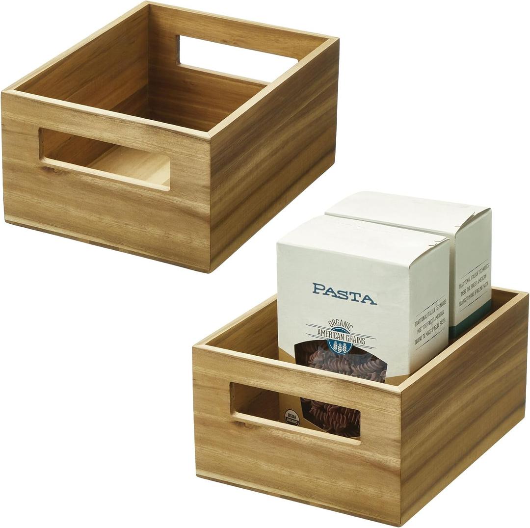 iDesign Acacia Wood Pantry Storage Bin with Handles - Set of 2 - Natural
