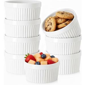 12 OZ Ramekin Bowls,WERTIOO 8 PCS Ramekins for for Baking and Cooking, Oven Safe Sleek Porcelain Ramikins for Pudding, Creme Brulee, Custard Cups