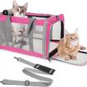 Pet Carrier for Large Cats of 20 Lbs, Collapsible Carrier Bag for Big Cat or 2 Kittens,Soft Sided Puppy Carrier with Sturdy Travel Transport Strap, Adequate Ventilation, 4 Mesh Windows (Pink)