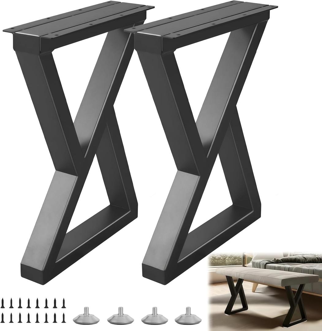 20 Inch Coffee Table Legs Black, Heavy Duty Metal Furniture Legs for DIY End/Side Tables, Modern Desks, Bench, Sofa, Dining Desk Legs, Z Style