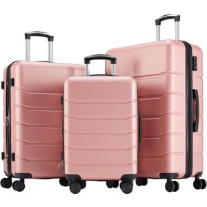 Sweetcrispy Luggage Travel Hard Shell Suitcases with TSA Lock, Pink, 3-Piece Set (20/24/28)