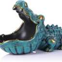 Alligator Statue Key Bowl, Fun Animal Statue Candy Dish for Entryway Decorative Bowl, Office Candy Dish, Big Mouth Sculpture Home Living Room Trinket Container Storage Box (Green)