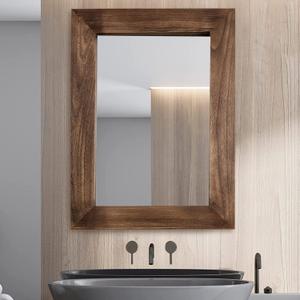 MAXYOYO Rustic Wood Wall Mirror for Bathroom, 24" x 32" Wood Framed Mirror Farmhouse Style Bathroom Vanity Mirror, Vertical or Horizontal Hanging, Brown