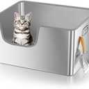Upgraded XXL Stainless Steel Litter Box with High Sides,Jumbo Metal Litter Box for Big Cats Maine Coon,One-Piece Deep Stainless Steel Litter Boxes with Tall Sides,Anti-Leakage,Non-Sticky,Easy Clean