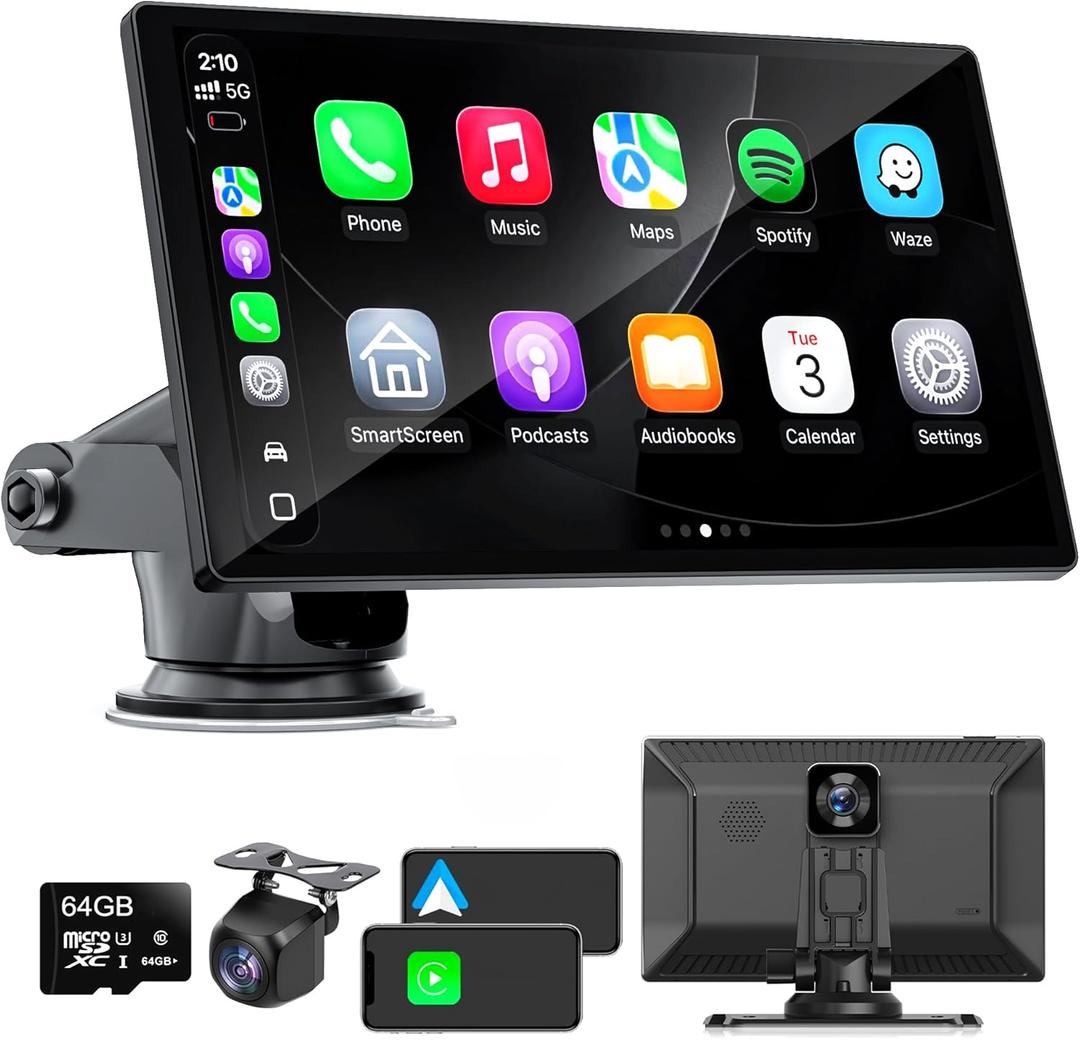 9" Carplay Screen with 4K Dash Cam + 1080p Backup Camera DVR Carplay Screen for Car, Apple Carplay and Android Auto with Bluetooth, GPS, Mirror Link, Voice Control