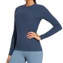 THE GYM PEOPLE Women's Crew Neck Thermal Fleece Shirts Slim Fit Long Sleeves Underwear Basic Pullover Tops Grey Blue, M