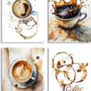 Coffee Print Wall Art, Watercolor Brown Coffee Wall Art Canvas for Office, Kitchen or Cafe Canvas Prints, Set of 4 - (8" x 10", Unframed)