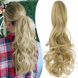 Claw Clip Ponytail Extension 18" Clip in Wavy Ponytail Hair Extensions Long Pony Tails for Women Extensions Ash Blonde Wave Hairpiece, Ash Blonde-Wavy
