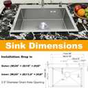 Drop In Kitchen Sink 28x18 Inch Inch, Stainless Steel Top Mount Kitchen Sink with Brushed Finish, 16 Gauge Single Bowl Workstation Sink, Drop In Kitchen Sink for Modern Kitchen, 28"x18"x8"