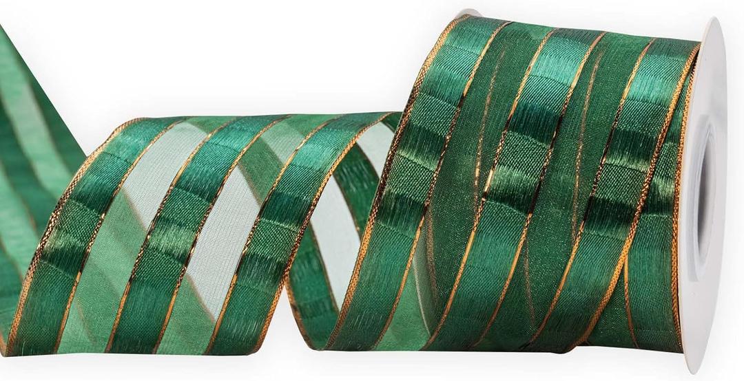 Christmas Green Wired Edge Satin Ribbon,2-1/2 Inch 10 Meters Spool,Use for DIY Gift Wrapping Wreath Floral Arrangement Bow Decoration