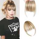 Bangs Hair Cilp in Bangs French Fake Bangs Clip in Hair Extensions Fringe with Temples Hairpieces for Daily Wear Cilp in Bangs for Women Light Blonde Mix Bleach Blonde