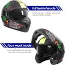 DOT Approved Full Face Modular Flip-Up Dual Visor Motorcycle Helmet for Adult Men Women, Lightweight ABS Shell & Ventilated, Street Bike ATV (Skull, Small)