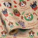 RUSPEPA Kraft Christmas Wrapping Paper Roll, Mini Roll, Xmas Dog and Merry Christmas Text Design Kraft Gift Wrap for Holiday Gifts, 17 Inches X 32.8 Feet