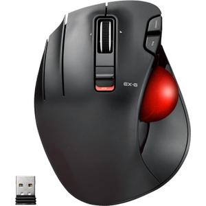 ELECOM EX-G Left Handed Trackball Mouse, 2.4 GHz USB Wireless, Ergonomic, Thumb Control, Tracking Roller Ball, 6 Programmable Buttons, Tilt Scroll