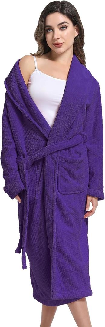 Women's Shawl Collar Bathrobe, Soft Long Towel Robes for Women - Super Absorbent Quick Dry yet Warm(Large-X-Large, Dark Purple)