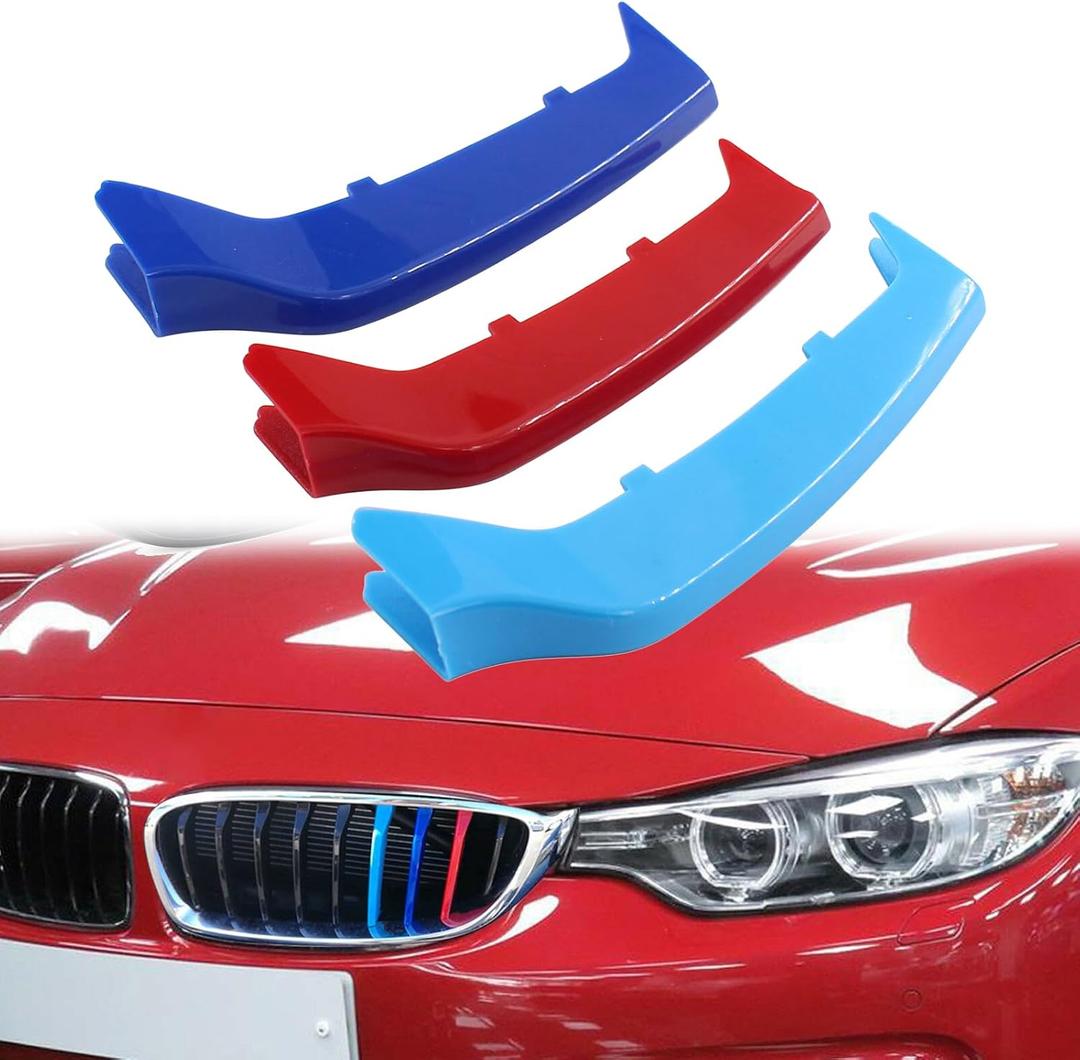 NewYall M-Colored Front Grille Grill Insert Cover Strips Clip Trim Accessories for BMW F32 F33 F36 4 Series M Sport Center Kidney Grill Stripes 9 Beams