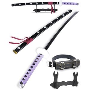Cold Blade Katana Sword - 41 inches Katana Replica with Holster Belt and Display Stand - Sword with Authentic Design (Trafalgar Law Purple)