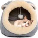 Cat Beds for Indoor Cats - Rabbit-Shaped Cat Cave Bed with Hanging Toy,Super Soft Calming Pet Bed for Kitten&Puppy,Small Dog,Warm Plush&Machine Washable&Removable Cotton Pad,cat Hideaway(Grey M)