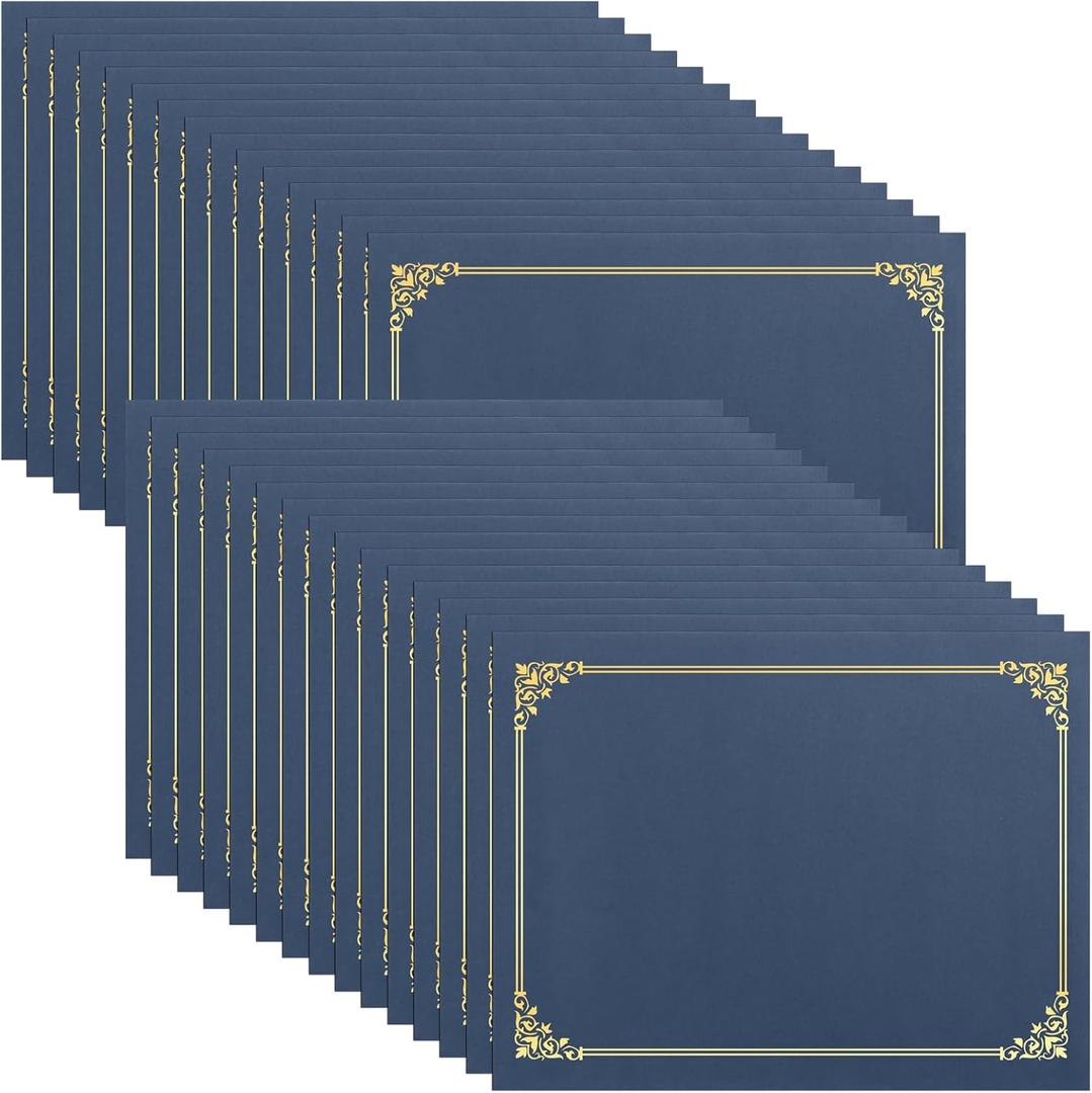 SUNEE Certificate Holders(Navy Blue, 30 Packs), Diploma Covers Gold Foil Border, for Letter Size 8.5x11 Certificates, Cardstock, Document Papers